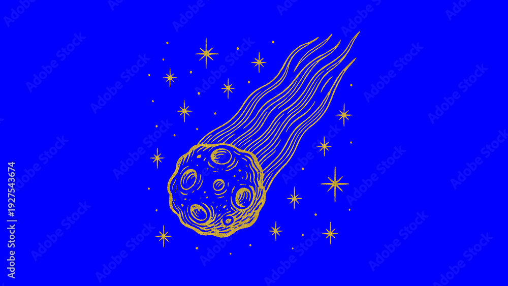 Fototapeta premium Golden meteor illustration on blue