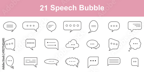 21set of speech bubble icon editable stroke vector illustration in modern thin line style. Popup bubble speech line icon set. Vector for message comment chat icon. Ideal for modern communication 