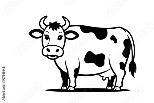 A cow illustration standing alone in a simple black and white style