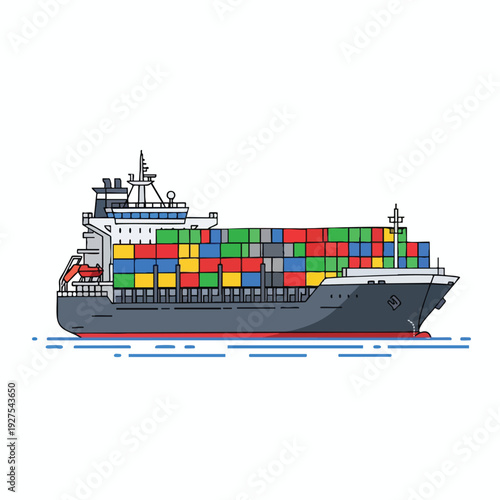 Modern Cargo Ship with Colorful Containers Sailing on Open Water