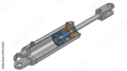 Color coded schematic cutaway of a hydraulic cylinder showing pressure zones