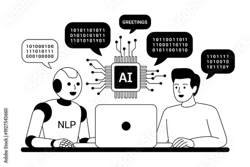 AI robot and human collaborating on natural language processing project
