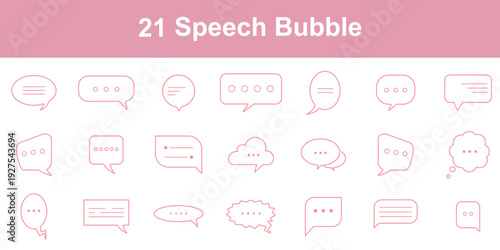 21set of speech bubble icon editable stroke vector illustration in modern thin line style. Popup bubble speech line icon set. Vector for message comment chat icon. Ideal for modern communication 