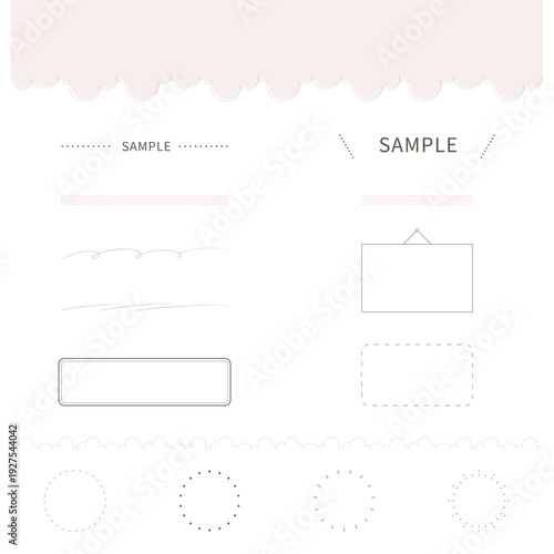 手描き風ラインとドット罫線のWebデザイン装飾セット。見出しフレーム・サークル・区切り線。ナチュラルで可愛い点線、波線、吊り下げ看板、丸型フレームのWEBデザイン素材集。Organic Hand Drawn Frame and Divider Kit for Website Design.