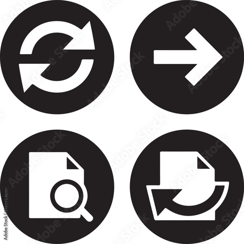 Four icons representing refresh, forward, search, and download functions