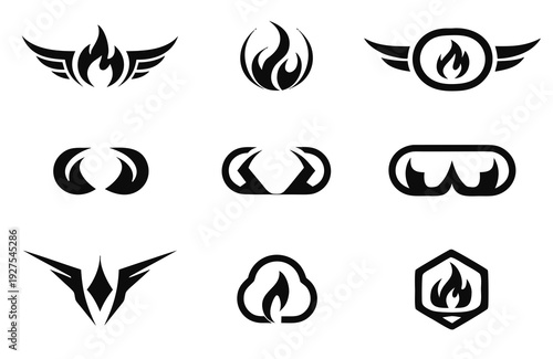 Motorsport Nitro Boost Flame icon set of Silhouette Vector Isolated