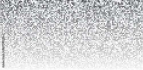 Halftone Square Pixels Pattern. Faded Shade Background. Grid Gradation BG. Black Screentone Diffuse Background. Overlay Texture. Abstract Pattern for Design Comic Prints. Vector Illustration.