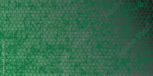 Dark blue abstract wide horizontal banner with hexagonal carbon fiber grid and green glowing lines. Technology vector background with golden neon lines for banner and presentation