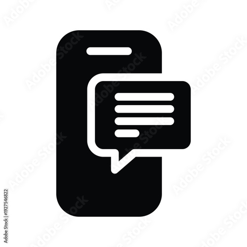 smartphone with square bubble chat and text solid icon vector design good for web or mobile app