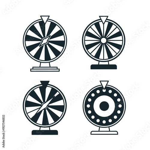 Prize Wheel Spin Game Icon Set Vector Illustration