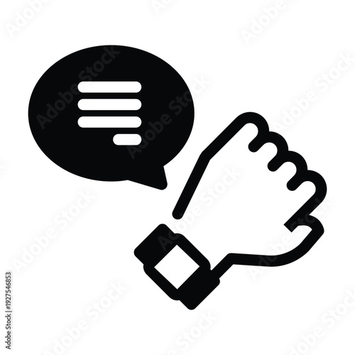 hand wear smartwatch with bubble chat solid icon vector design good for web or mobile app