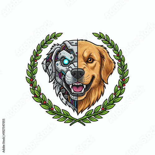 Digital and Organic Dog Head Logo Concept