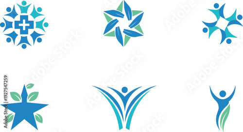 healthcare community logo collection, abstract medical people icons, wellness support symbols, charity teamwork emblems, rehabilitation health brand identity vector design