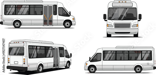 minibus, shuttle, bus, vector, illustration, transport, vehicle, passenger, transit, city, urban, travel, side, front, rear, view, design, isolated, modern, graphic
