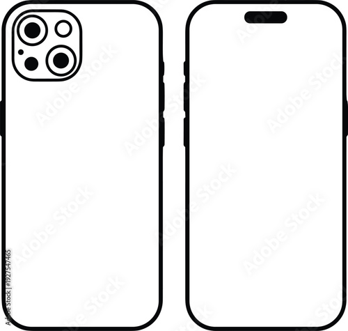 Line art illustration of a modern smartphone with camera detail on back mobile device