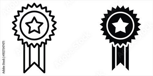 Outline and Filled Starburst Award Ribbon Icons Side by Side badge medal