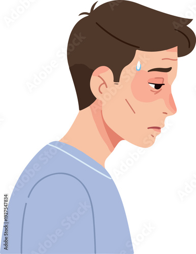 Sad Man Feeling Sick And Sweating With Red Cheeks Light Blue Shirt