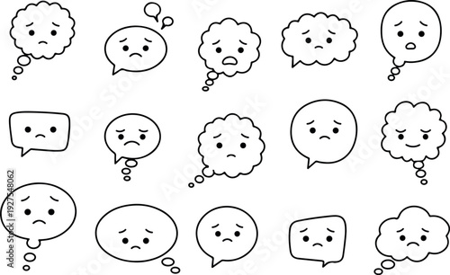 Sad Speech Bubbles with Faces Vector Art
