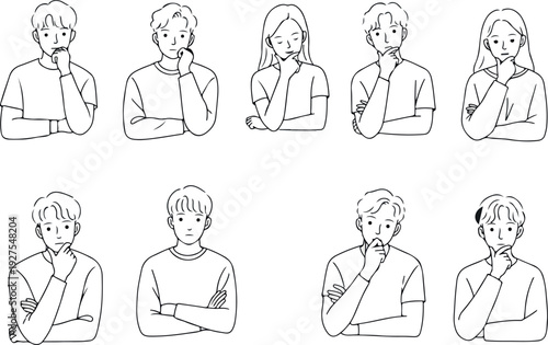 Set Of Dotted Line People Pondering Diverse Thoughts