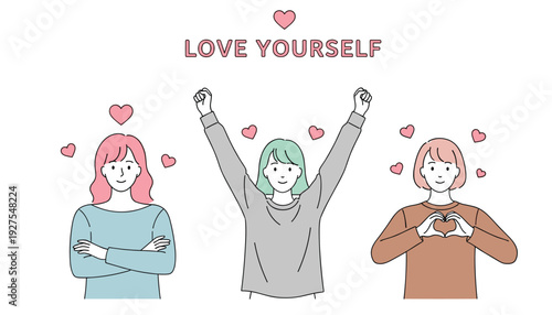 Love Yourself Concept Illustration Showing Self Care Confidence Positivity Mental Health And Emotional Wellbeing