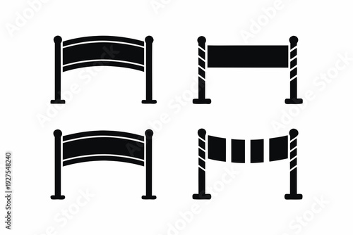 Motorsport Finish Line Banner icon set of Silhouette Vector Isolated