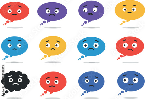 Set Of Pixelated Speech Bubbles With Sad Faces Flat Design