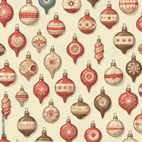 Retro Christmas Ornaments Pattern Seamless Pixel Art Holiday Decorations