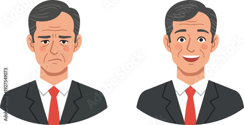 Sad and Happy Businessman Pixel Art Vector Illustration