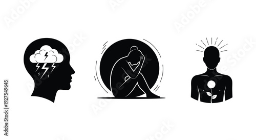 Mental health concepts illustrated with a striking black silhouette high quality
