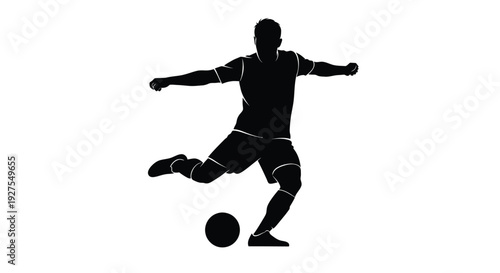 A soccer player in mid kick dynamic pose black and white silhouette