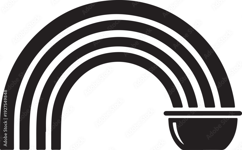 Obraz premium Black silhouette of a rainbow with a pot at the end, representing luck and the pot of gold tradition for St. Patrick's Day. , Generative Ai
