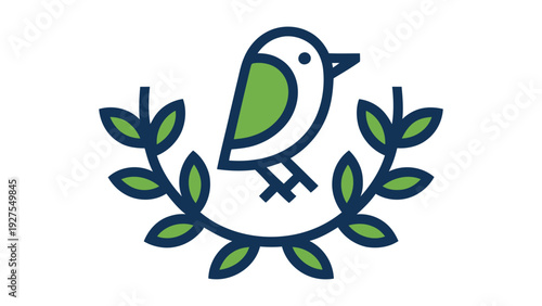 A stylized bird perched on a laurel leaf wreath design