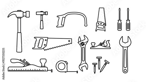 Vector Icon Sheet of Various Tools and Equipment for Construction and DIY Projects