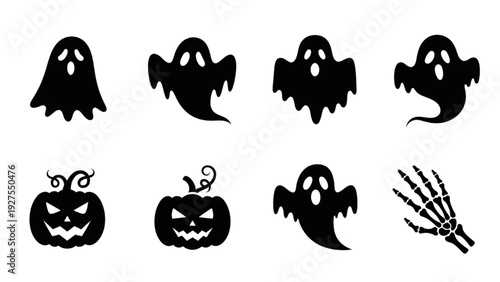Halloween Vector Icon Sheet Featuring Ghosts, Pumpkins, and Bones in a Spooky Collection
