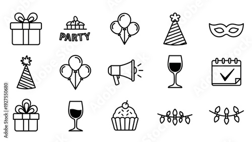Celebration Icon Sheet with Vector Elements for Party Themes