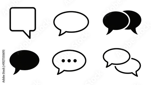 Vector Icon Sheet Featuring Speech Bubbles in Various Styles and Formats for Communication and Discussion