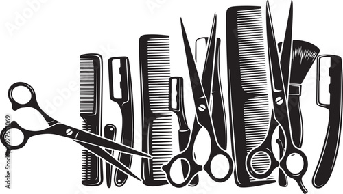 Collection of hairdressing tools and equipment for styling purposes