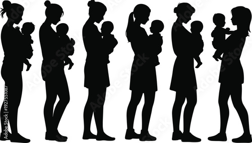 Adult holding baby silhouette vector illustration, nurturing caregiving artwork, parental relationship concept, family bond design, black lifestyle art inspiration