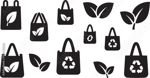 Eco Friendly Shopping Bags and Recycling Symbols Illustration
