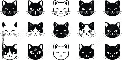 Cute cartoon vector set of cat and black cat faces in a fun animal illustration collection