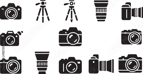 Collection of various camera and photography equipment icons
