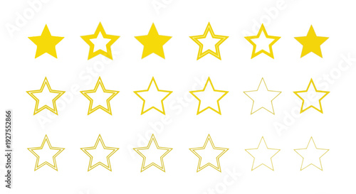 Vector graphic illustration of yellow star rating system for customer review and quality feedback.