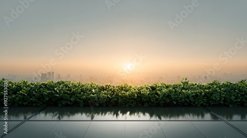 Beautiful sunset over city skyline with urban buildings and scenic horizon view, capturing dusk lighting and modern architecture in outdoor landscape photography