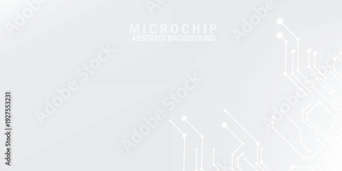 Abstract background of light gray microchip with white circuit lines, minimalist technology concept. latest technology innovation. modern background. eps10.