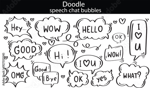 hand drawn speech and thought bubbles with yellow and blue highlights for creative storytelling and communication design.