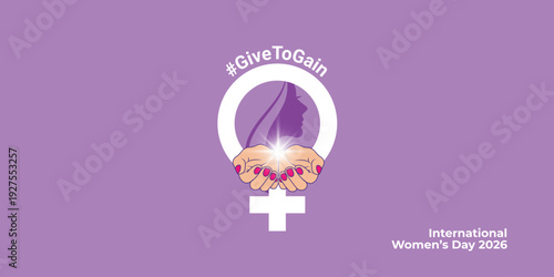 International Women's Day 2026 GiveToGain Campaign Post, Editable Vector illustration, #GiveToGain