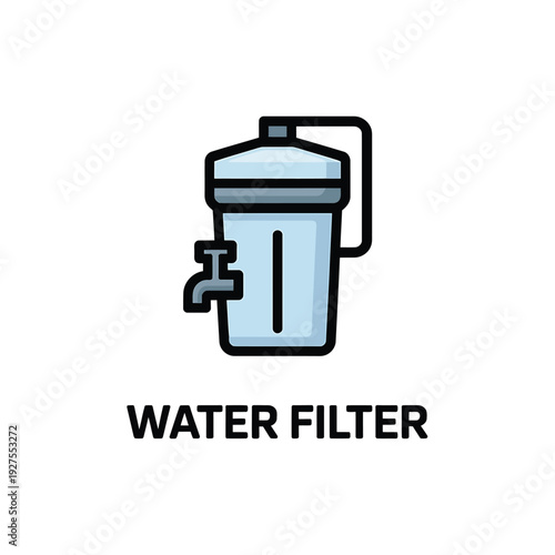 Simple illustration of a water filter with a dispensing tap