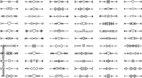  Elegant Vector Dividers Collection Featuring Hearts, Arrows, and Floral Elements Perfect for Wedding Invitations and Delicate Design Projects.