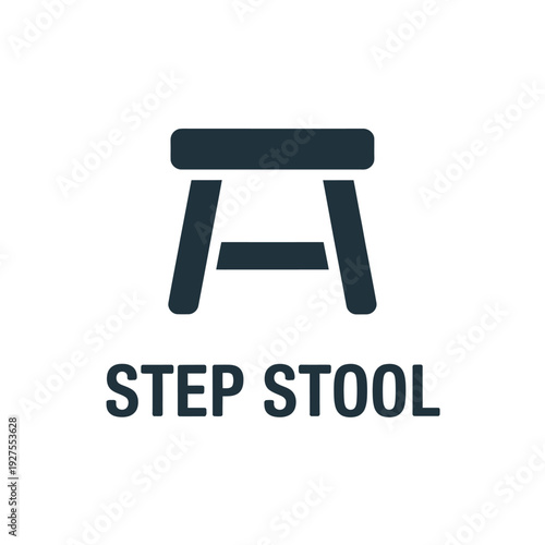 Simple dark blue graphic of a step stool with label underneath