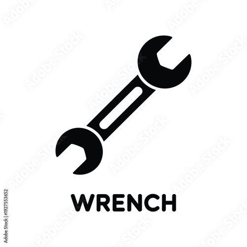 A simple black wrench icon with the word wrench displayed below it